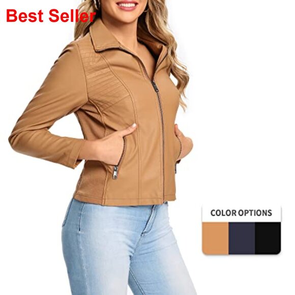 Faux Leather Jacket, Quilted Zip Up Coat, Casual Fashion Outerwear - Picture 3 of 6